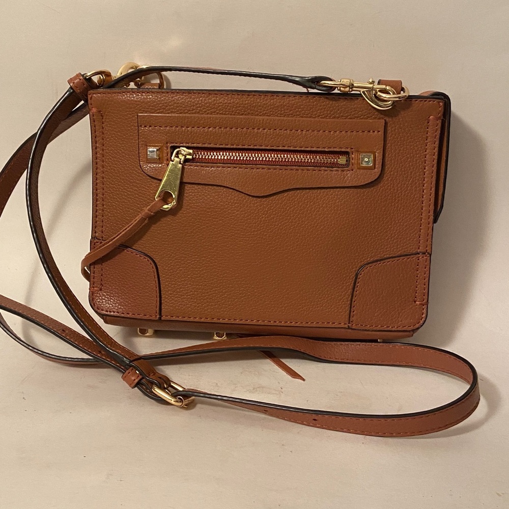 Rebecca Minkoff Regan Crossbody British Tan Leather Bag Purse - Picture 3 of 7
